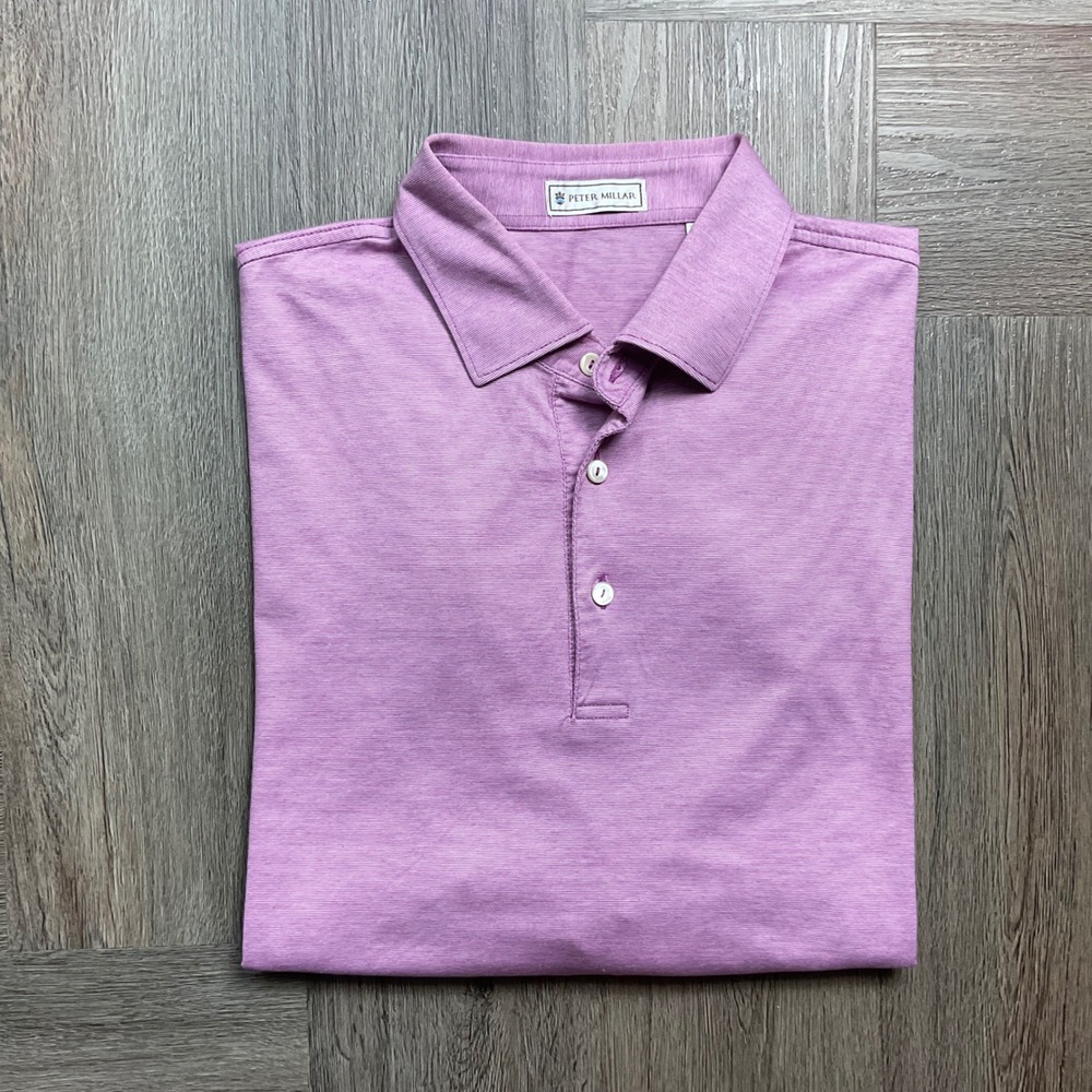 Peter Millar Polo Shirt Mens Large Purple Striped Cotton Boca Rio Golf Club